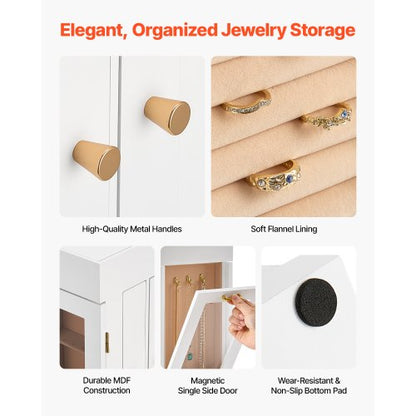 Schmuckschatulle, 360° drehbar, Schmuckschatulle mit 4 Halskettenhaken, Weiß