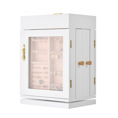 Schmuckschatulle, 360° drehbar, Schmuckschatulle mit 4 Halskettenhaken, Weiß