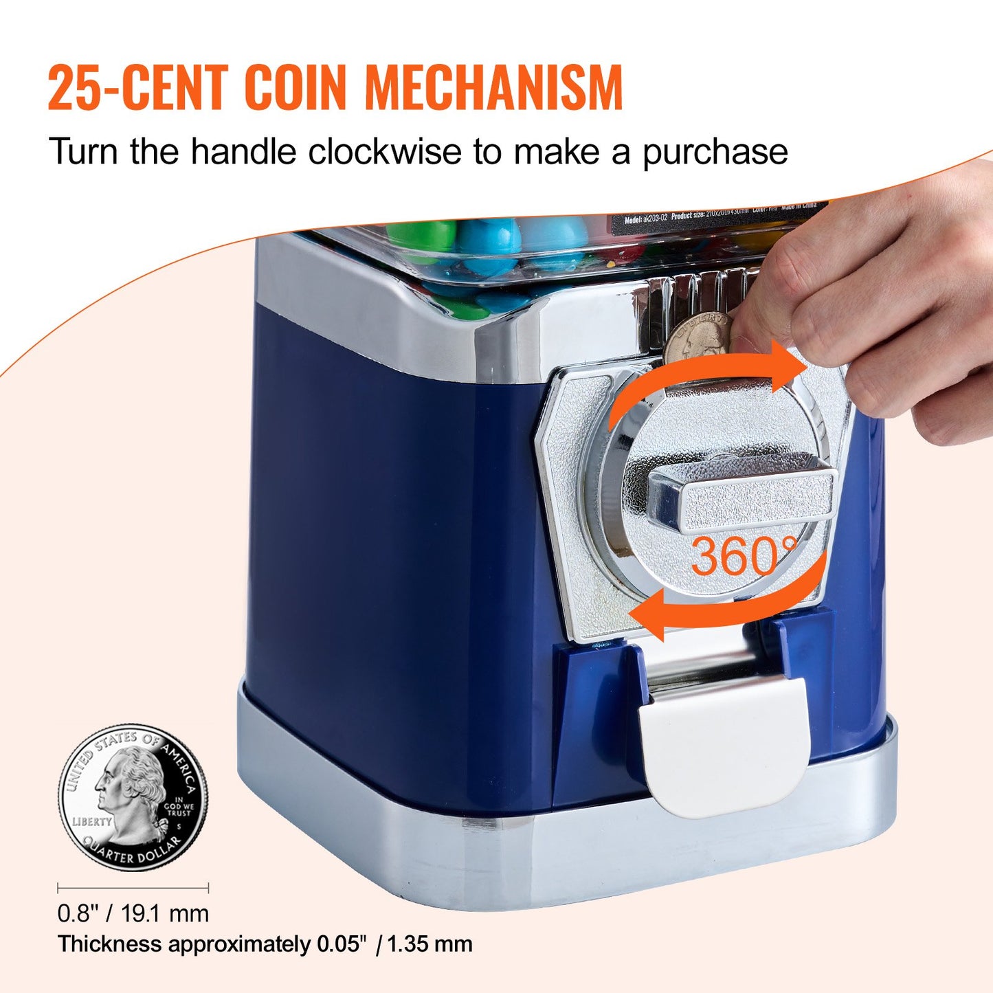 Gumball Machine for Kids, 17"H Home Candy Vending Machine, PC Gumball Dispenser, Bubble Gum Machine for Game Stores, Coin Operated Gumball Bank for Toy Capsules Bouncy Balls Candy, Blue