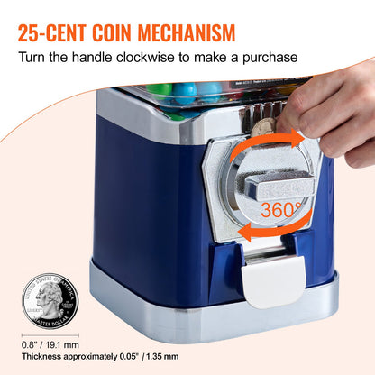 Gumball Machine for Kids, 17"H Home Candy Vending Machine, PC Gumball Dispenser, Bubble Gum Machine for Game Stores, Coin Operated Gumball Bank for Toy Capsules Bouncy Balls Candy, Blue