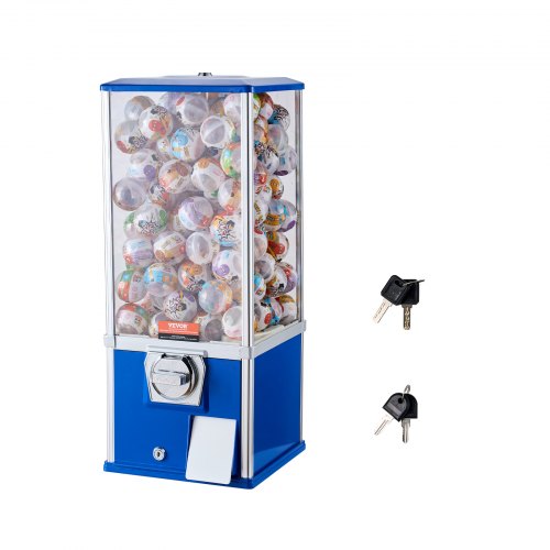 Gumball Machine for Kids, 25" Height Home Vending Machine, PS Bouncy Balls Dispenser, Hold 230 Capsule Toys, Rectangle Bubble Gum Machine for Game Stores, Coin Operated Gumball Bank, Blue