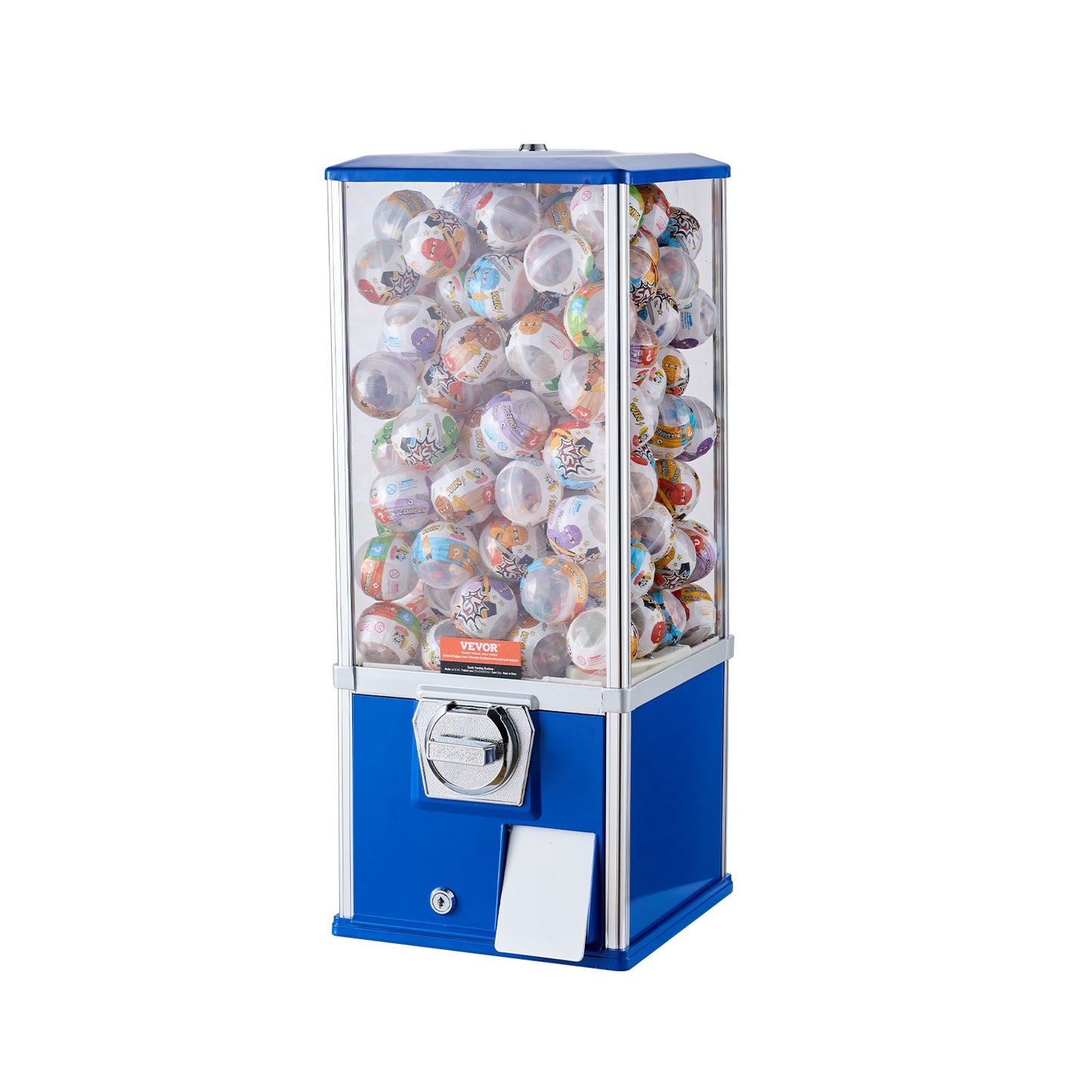 Gumball Machine for Kids, 25" Height Home Vending Machine, PS Bouncy Balls Dispenser, Hold 230 Capsule Toys, Rectangle Bubble Gum Machine for Game Stores, Coin Operated Gumball Bank, Blue