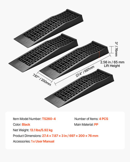 Car Ramps, 4 PCS 20000 lbs GVW Capacity, 2.56 in Lift Height, Portable Low Profile Car Service Ramps for Home Garage Maintenance & Oil Changes, Heavy Duty for Low Chassis Vehicle & Support Jack