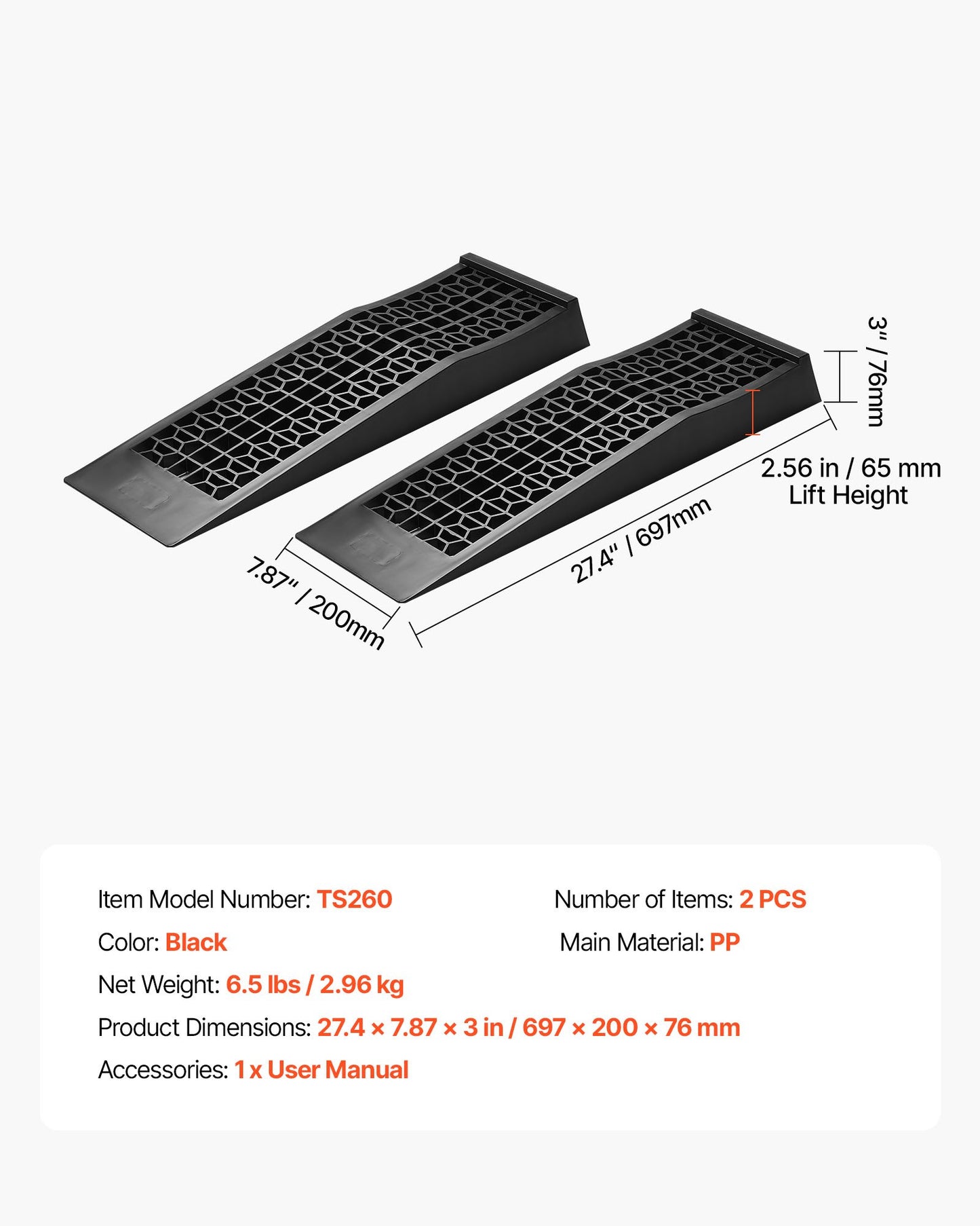 Car Ramps, 2 PCS 20000 lbs GVW Capacity, 2.56 in Lift Height, Portable Low Profile Car Service Ramps for Home Garage Maintenance & Oil Changes, Heavy Duty for Low Chassis Vehicle & Support Jack