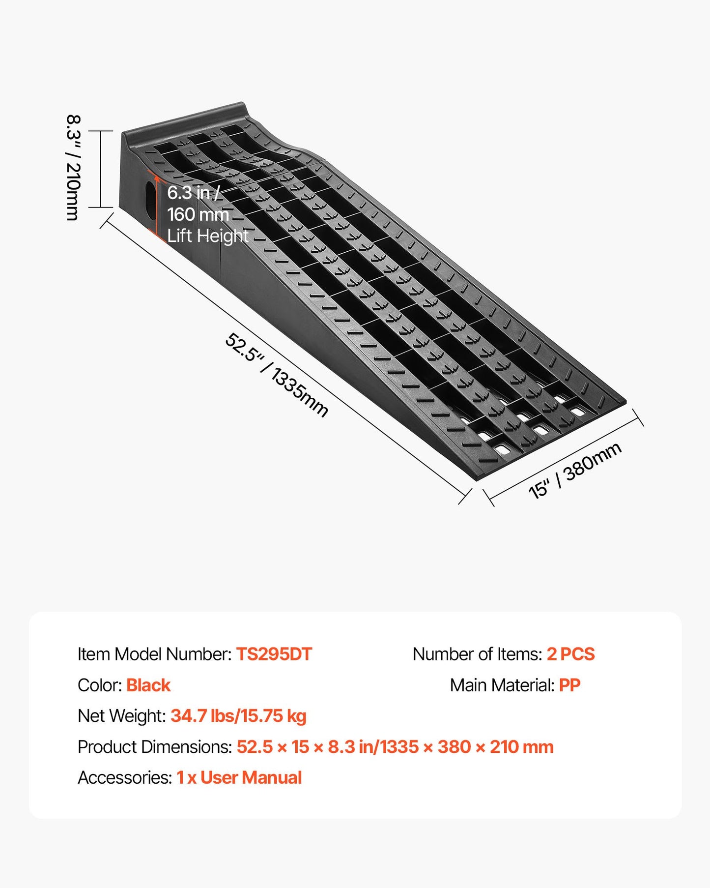 Car Ramps, 2 PCS 13000 lbs GVW Capacity, 6.3 in Lift Height, Portable High Profile Car Service Ramps for Home Garage Maintenance and Oil Changes, Heavy Duty for Truck SUV Vehicle Repair, Black