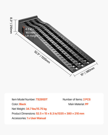 Car Ramps, 2 PCS 13000 lbs GVW Capacity, 6.3 in Lift Height, Portable High Profile Car Service Ramps for Home Garage Maintenance and Oil Changes, Heavy Duty for Truck SUV Vehicle Repair, Black