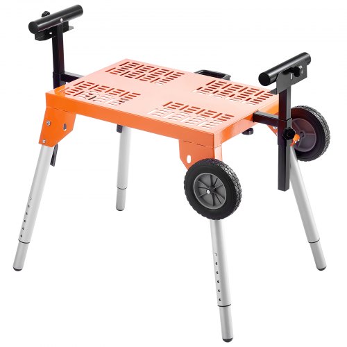 Miter Saw Stand with Tabletop and Wheels, 330lbs Load Capacity Steel Collapsible Rolling Stand for Miter Saw, Adjustable Height and Length, Portable Compact and Folding Miter Saw Stand
