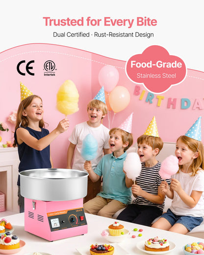 Cotton Candy Machine Commercial, 1000W Electric Candy Floss Maker, Easy Use with 15 inch Stainless Steel Bowl and Sugar Scoop, Makes Hard Candy for Home Kids Birthday, Family Party, Pink