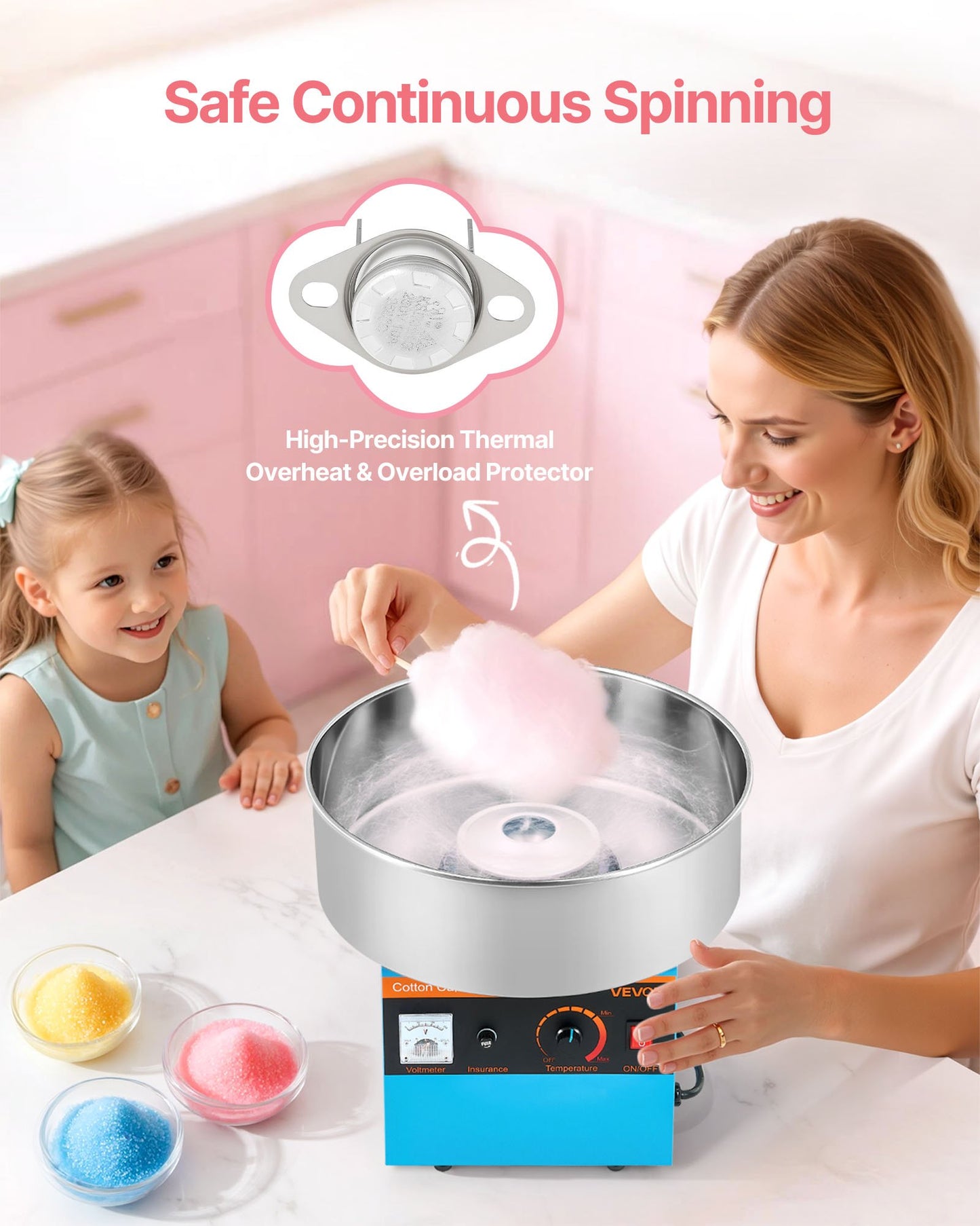 Cotton Candy Machine Commercial, 1000W Electric Candy Floss Maker, Easy Use with 15 inch Stainless Steel Bowl and Sugar Scoop, Makes Hard Candy for Home Kids Birthday, Family Party, Blue