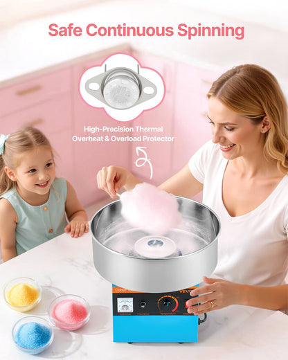 Cotton Candy Machine Commercial, 1000W Electric Candy Floss Maker, Easy Use with 15 inch Stainless Steel Bowl and Sugar Scoop, Makes Hard Candy for Home Kids Birthday, Family Party, Blue