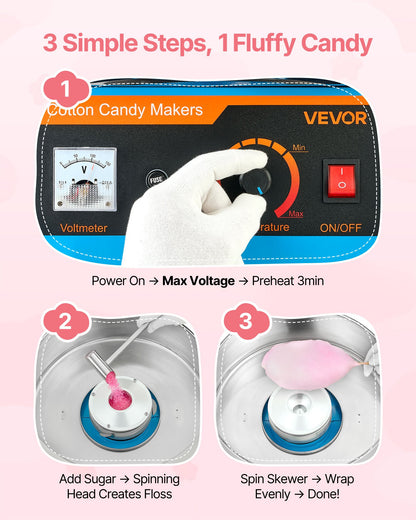 Cotton Candy Machine Commercial, 1000W Electric Candy Floss Maker, Easy Use with 15 inch Stainless Steel Bowl and Sugar Scoop, Makes Hard Candy for Home Kids Birthday, Family Party, Blue