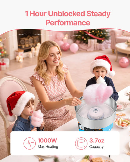 Cotton Candy Machine Commercial, 1000W Electric Candy Floss Maker, Easy Use with 15 inch Stainless Steel Bowl and Sugar Scoop, Makes Hard Candy for Home Kids Birthday, Family Party, Blue