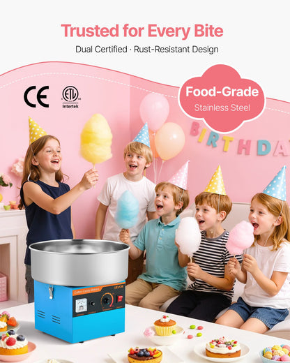 Cotton Candy Machine Commercial, 1000W Electric Candy Floss Maker, Easy Use with 15 inch Stainless Steel Bowl and Sugar Scoop, Makes Hard Candy for Home Kids Birthday, Family Party, Blue