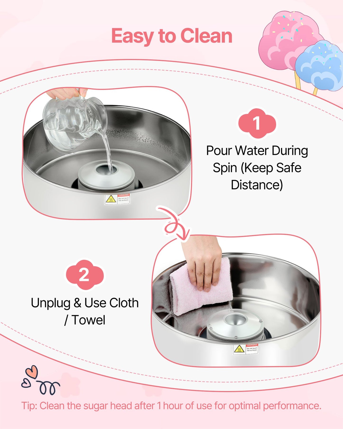 Cotton Candy Machine Commercial, 1000W Electric Candy Floss Maker, Easy Use with 15 inch Stainless Steel Bowl and Sugar Scoop, Makes Hard Candy for Home Kids Birthday, Family Party, Blue