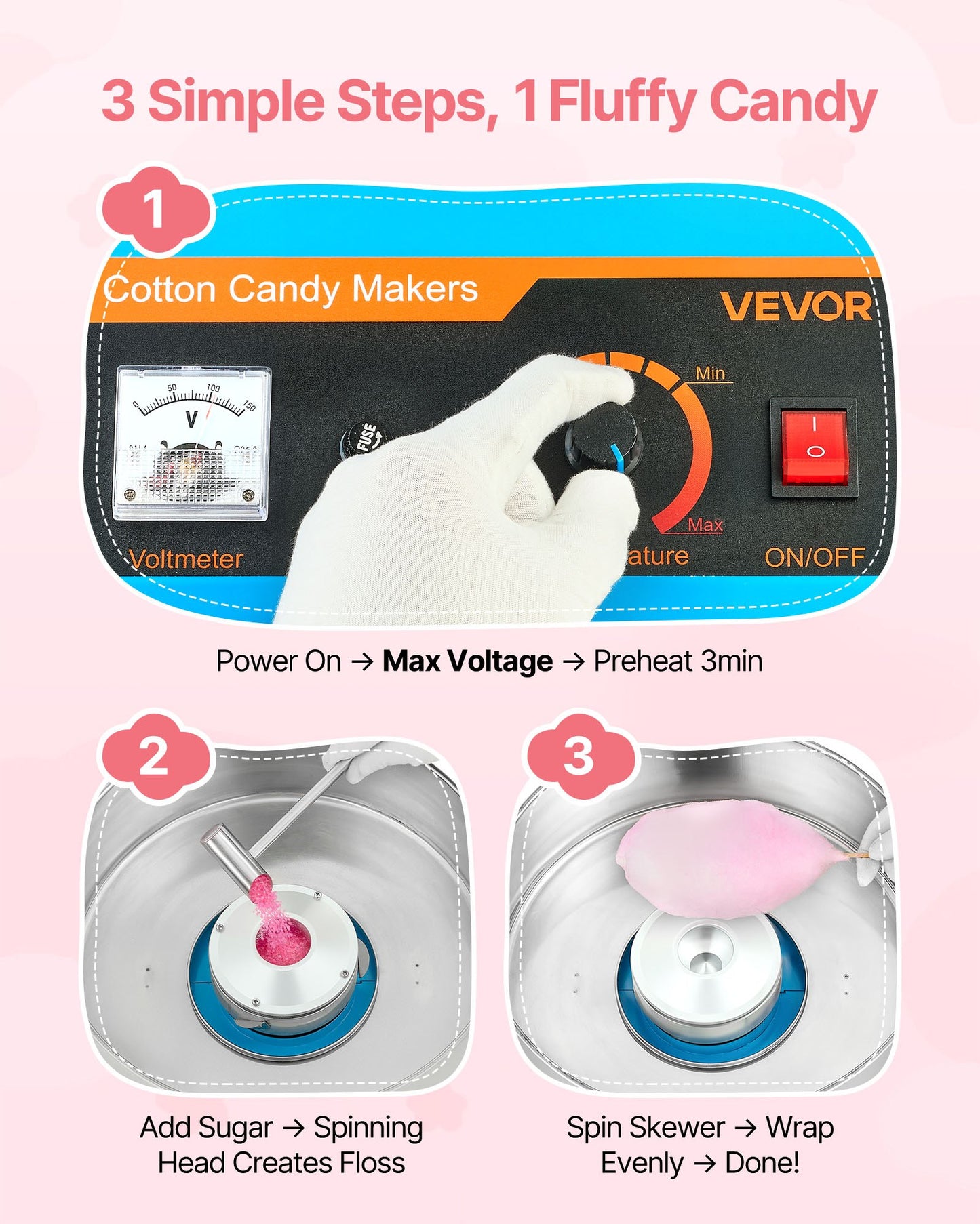 Cotton Candy Machine Commercial, 1000W Electric Candy Floss Maker, Easy Use with 15 inch Stainless Steel Bowl and Sugar Scoop, Makes Hard Candy for Home Kids Birthday, Family Party, Blue