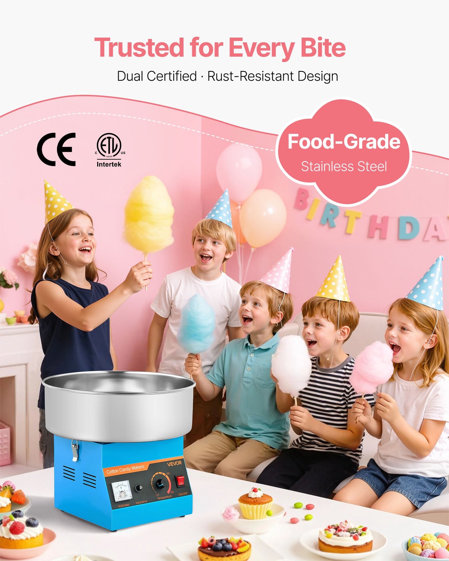 Cotton Candy Machine Commercial, 1000W Electric Candy Floss Maker, Easy Use with 15 inch Stainless Steel Bowl and Sugar Scoop, Makes Hard Candy for Home Kids Birthday, Family Party, Blue