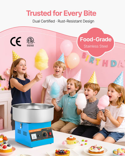 Cotton Candy Machine Commercial, 1000W Electric Candy Floss Maker, Easy Use with 15 inch Stainless Steel Bowl and Sugar Scoop, Makes Hard Candy for Home Kids Birthday, Family Party, Blue