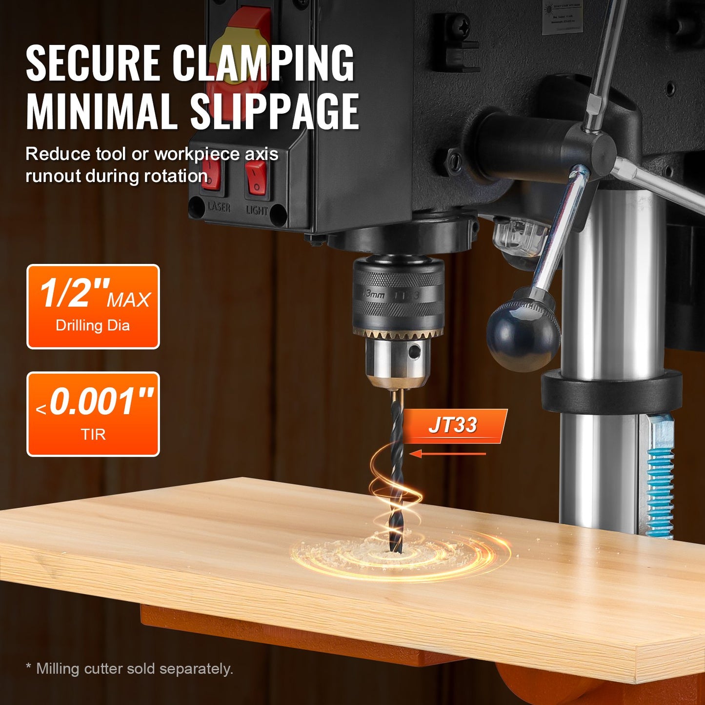 Tischbohrmaschine, 254 mm, 10 Zoll, 6,2-A-Induktionsmotor, 550 W maximale Leistung, Tischbohrmaschine mit 510/780/1300/1820/2430 U/min, variabler 5-Gang-Steuerung, 0–45° neigbarer Arbeitstisch