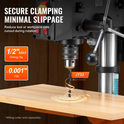 Tischbohrmaschine, 254 mm, 10 Zoll, 6,2-A-Induktionsmotor, 550 W maximale Leistung, Tischbohrmaschine mit 510/780/1300/1820/2430 U/min, variabler 5-Gang-Steuerung, 0–45° neigbarer Arbeitstisch