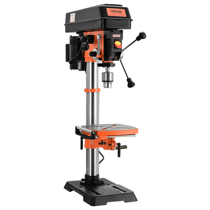 750W bench drill press, 440-2580 rpm. Drill press with continuously variable speed adjustment with 0-45° tilting work table, 12 inch swing, X-ray positioning