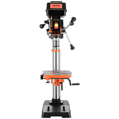 750W bench drill press, 440-2580 rpm. Drill press with continuously variable speed adjustment with 0-45° tilting work table, 12 inch swing, X-ray positioning