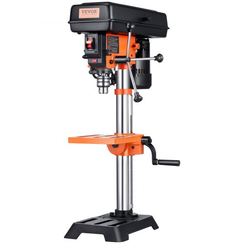 Benchtop Drill Press, 3.2 Amp, 5-Speed Adjustable Drill Press with 650/1050/1800/2350/3100 RPM, 10-inch Swing, Cast Iron Frame, 0-45° Tiltling Worktable, Work Light, for Drilling Wood & Metal