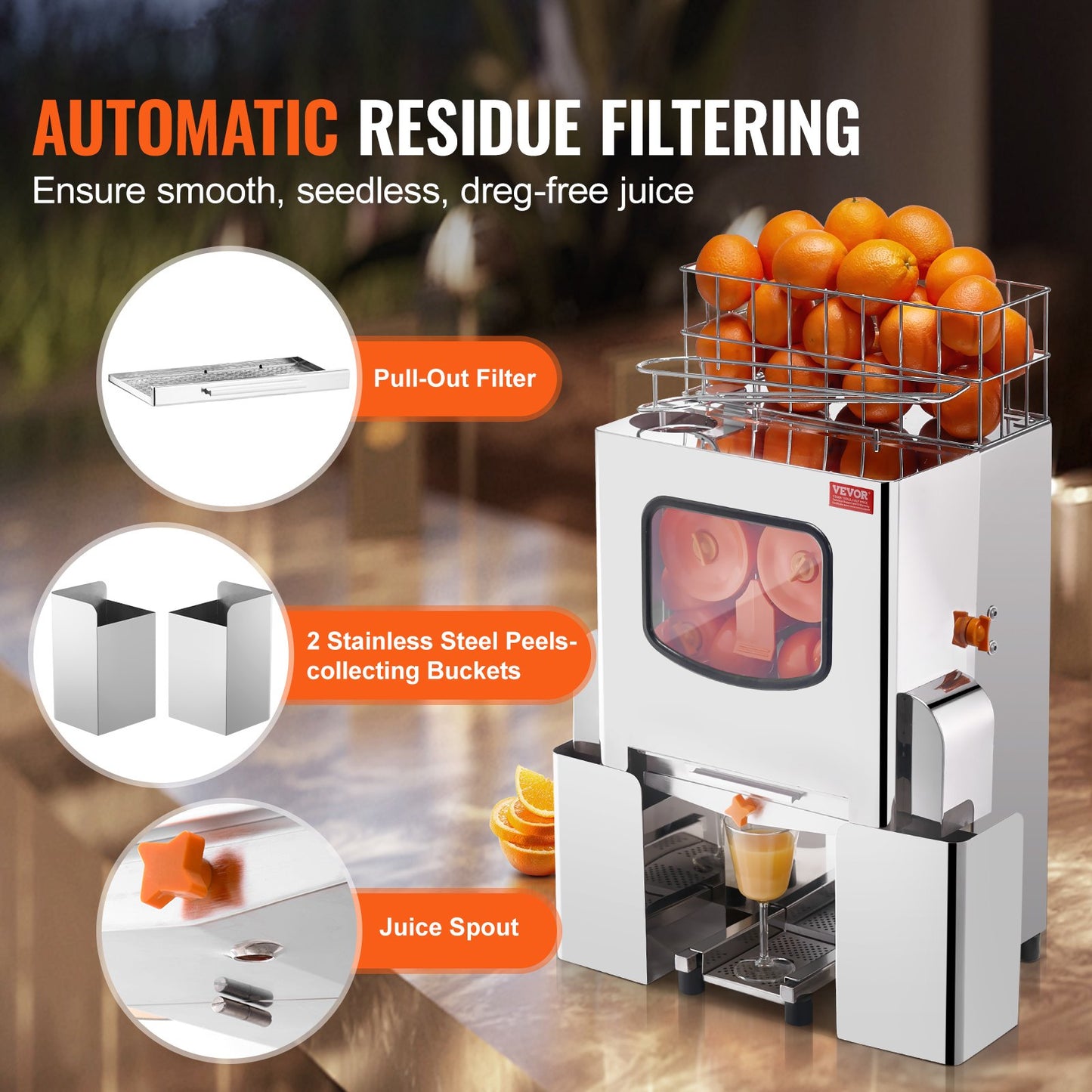 Commercial Orange Juicer Machine 120W Stainless Steel Press Extractor