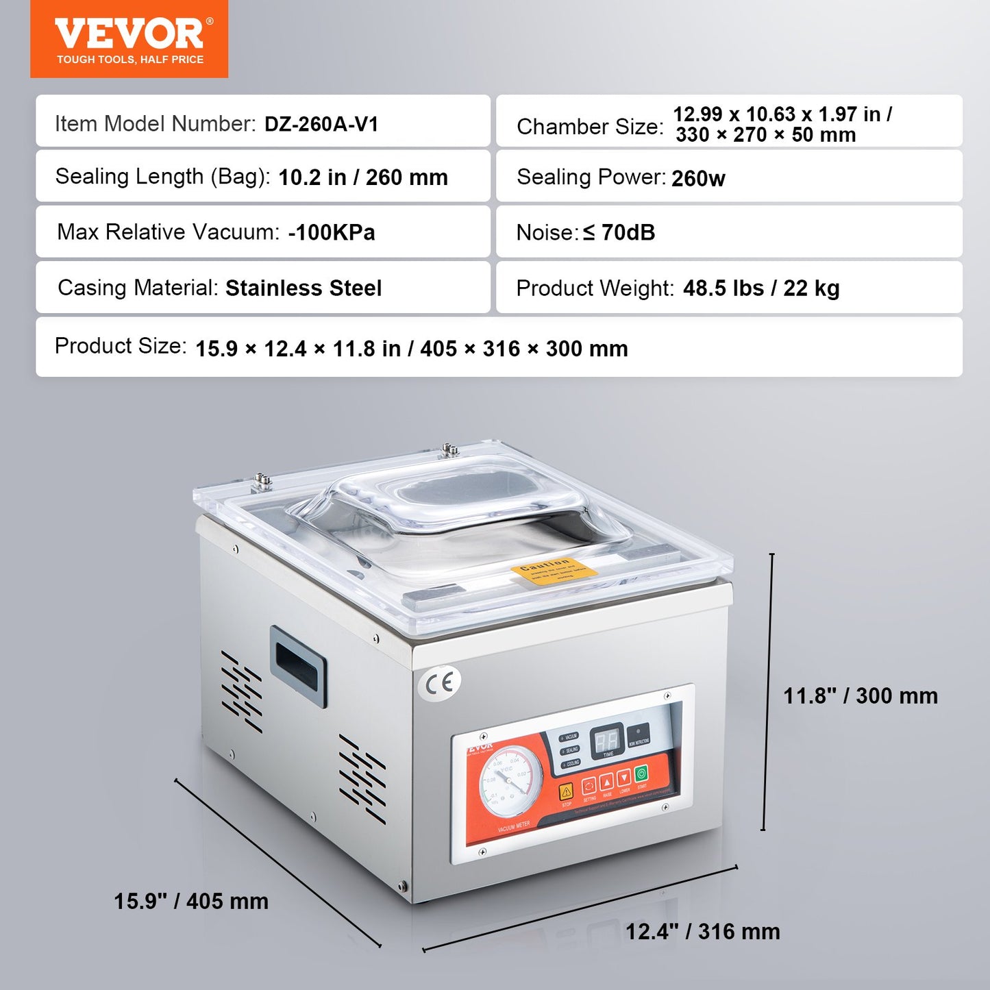 Chamber Vacuum Sealer, DZ-260A 6.5 m³/h Pump Rate, Excellent Sealing Effect with Automatic Control, 110V Kitchen Packaging Machine for Fresh Meats, Fruit Saver, Home, Commercial Using