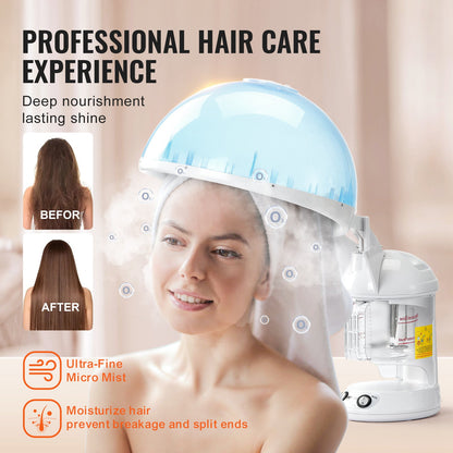 Hair Steamer, 2-in-1 Professional Hair & Facial Steamer with Detachable Bonnet Hood, Nano Ionic & UV Ozone Face Steamer with 360° Rotatable Sprayer for Salon Spa Home Beauty