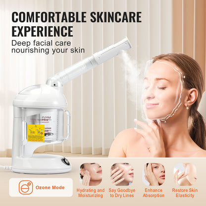 Hair Steamer, 2-in-1 Professional Hair & Facial Steamer with Detachable Bonnet Hood, Nano Ionic & UV Ozone Face Steamer with 360° Rotatable Sprayer for Salon Spa Home Beauty