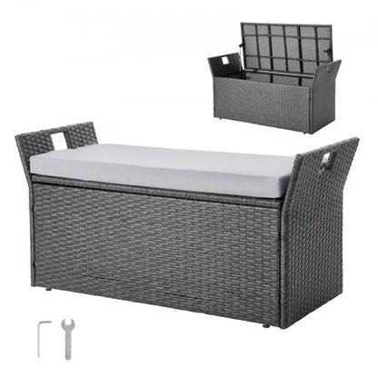 Outdoor Storage Bench, 2-Person PE Rattan Storage Bench, 40 Gal Deck Box with Cushion & Side Handle, Supports up to 400 lbs, Weatherproof Outdoor Seating & Porch Decor for Patio Garden Balcony