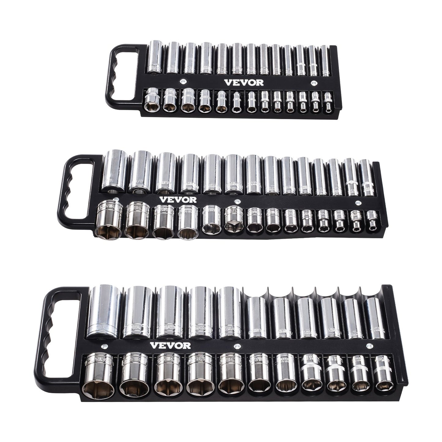 Tragbares Steckschlüssel-Organizer-Set, 3-teilig, 76-Clip-Magnetsteckschlüssel-Ablage, metrisch/SAE