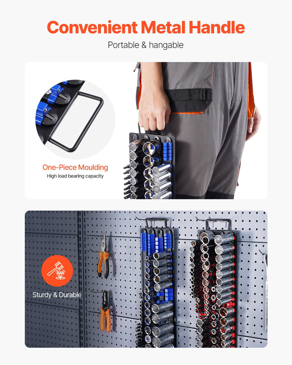 Tragbares Steckschlüssel-Organizer-Set, 2-teilig, 160 Clips, Steckschlüsselablage aus Stahl, metrisch/SAE