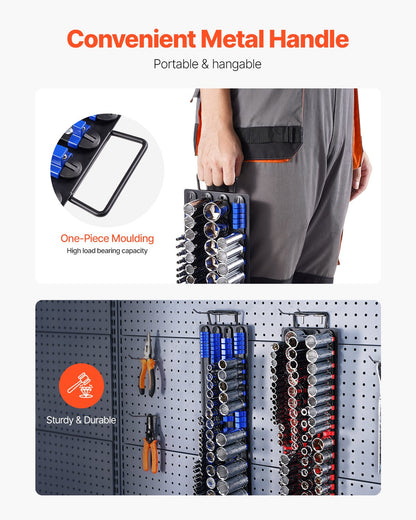 Tragbares Steckschlüssel-Organizer-Set, 2-teilig, 160 Clips, Steckschlüsselablage aus Stahl, metrisch/SAE