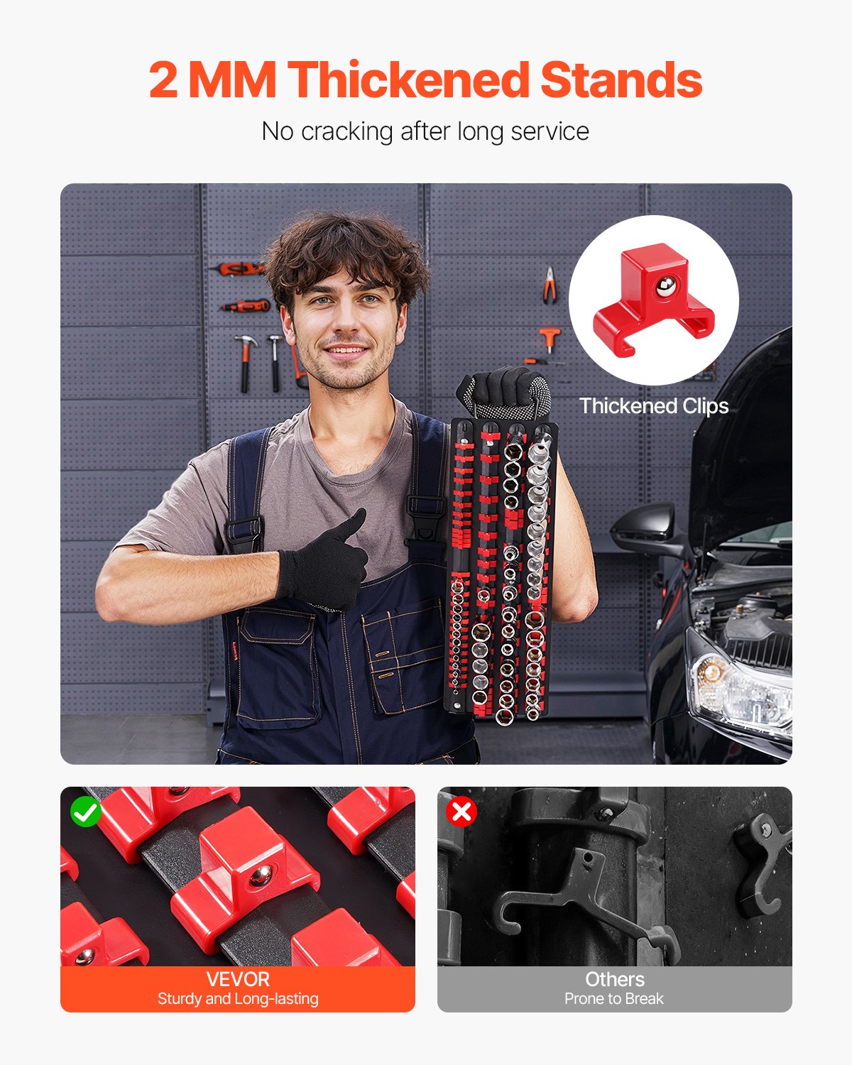 Tragbares Steckschlüssel-Organizer-Set, 2-teilig, 160 Clips, Steckschlüsselablage aus Stahl, metrisch/SAE