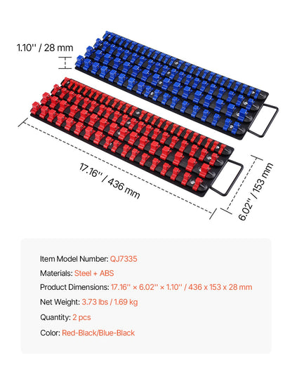 Tragbares Steckschlüssel-Organizer-Set, 2-teilig, 160 Clips, Steckschlüsselablage aus Stahl, metrisch/SAE