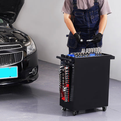 Portable Socket Organizer Tray, 2PCS Metric & SAE Socket Organizer Set Hold up to 160 Sockets, 1/4", 3/8" and 1/2" Heavy-Duty Socket Rail with Handle & Steel Base for Tool Box Drawer