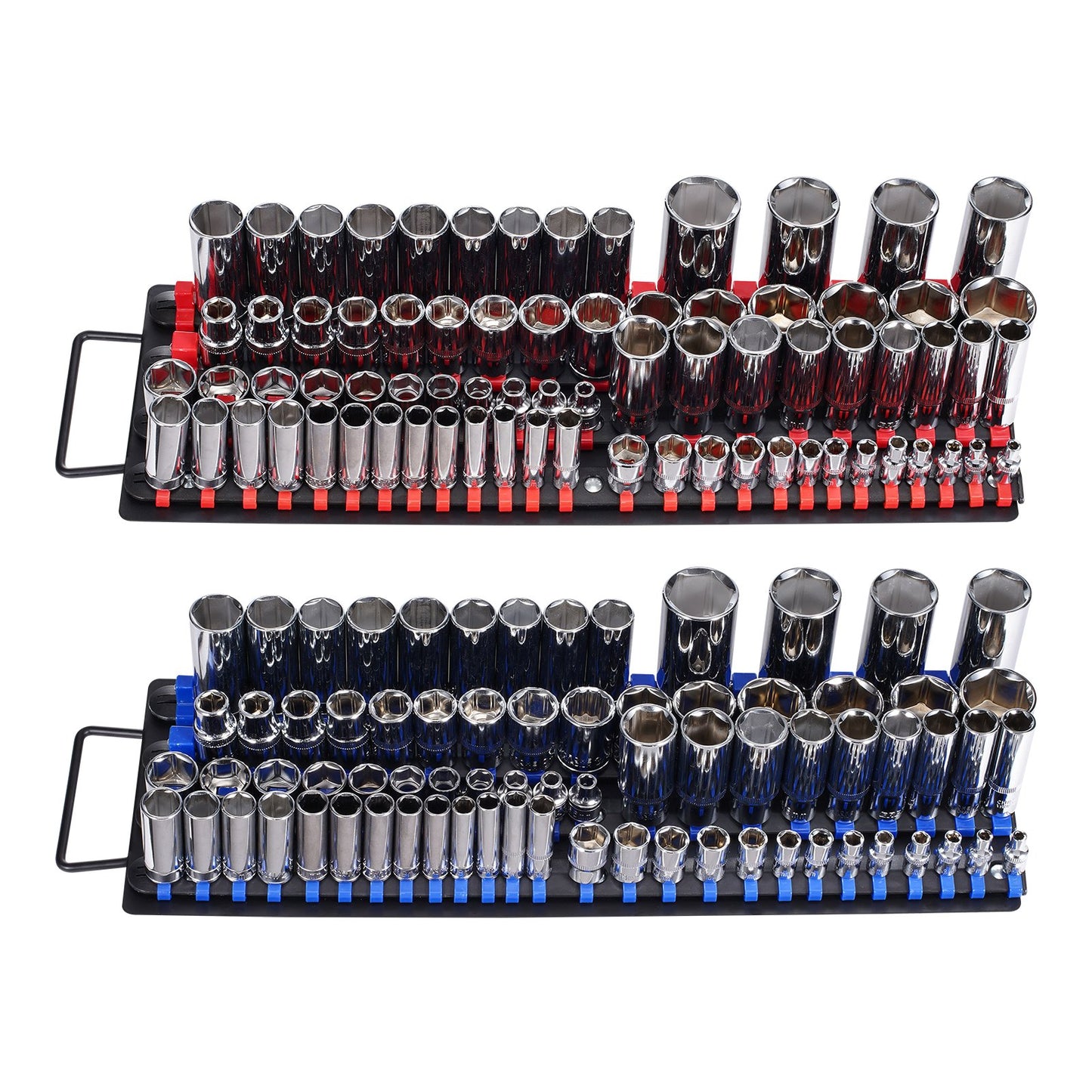 Tragbares Steckschlüssel-Organizer-Set, 2-teilig, 160 Clips, Steckschlüsselablage aus Stahl, metrisch/SAE