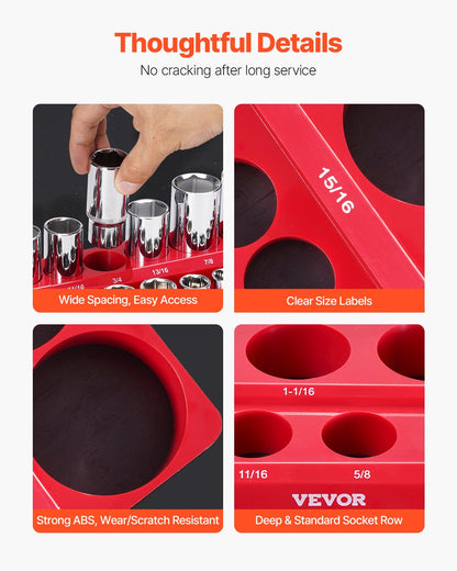 Magnetischer Steckschlüssel-Organizer-Satz, 3-teilig, magnetische Steckschlüssel-Unterlegscheiben, rot, für SAE