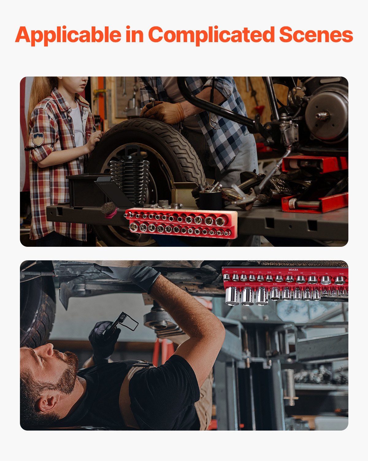 Magnetischer Steckschlüssel-Organizer-Satz, 3-teilig, magnetische Steckschlüssel-Unterlegscheiben, rot, für SAE