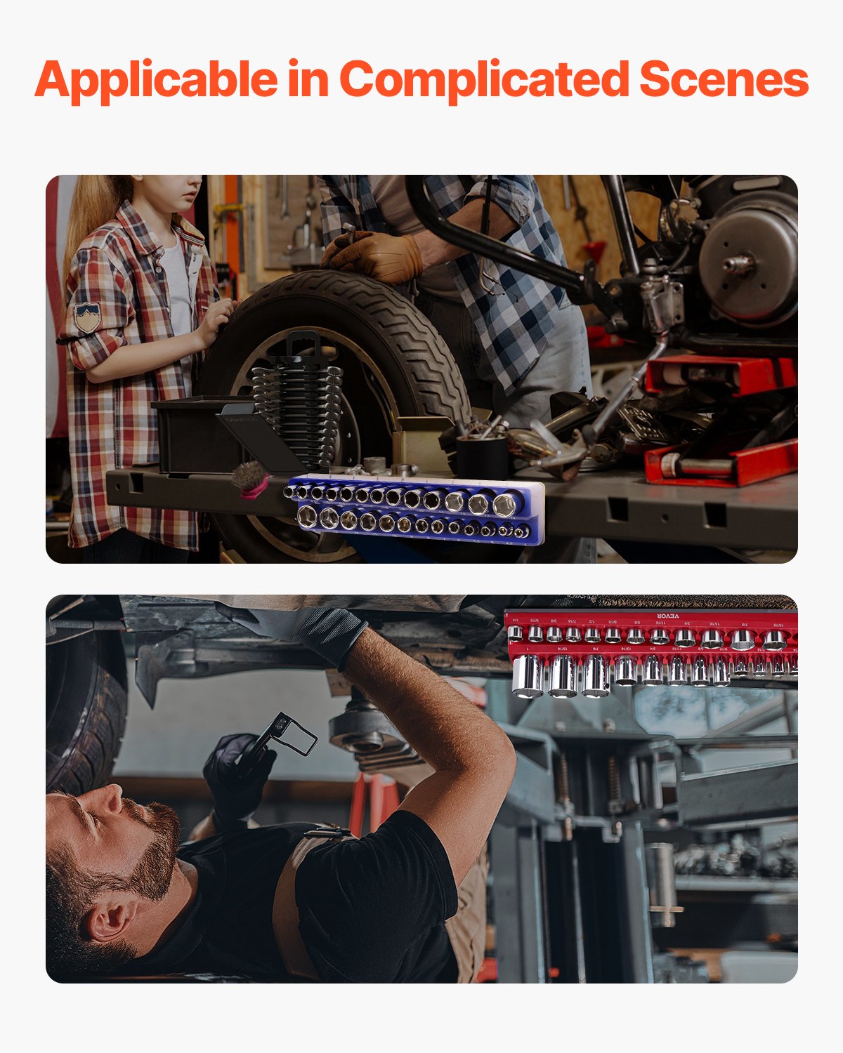 Magnetischer Steckschlüssel-Organizer-Satz, 4-teilig, Steckschlüssel-Unterlegscheiben, blau und rot, für metrische SAE-Schrauben