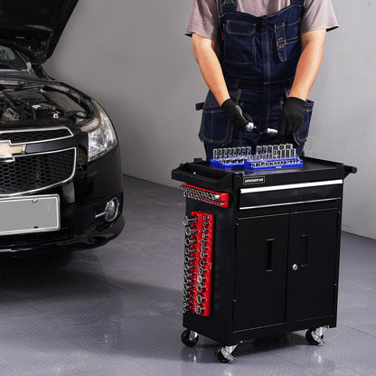 Magnetic Socket Organizer Set, 4PCS Magnetic Socket Holder, 1/4'' & 3/8'' Metric SAE Socket Trays with Clear Labels, Hold up to 108PCS Standard & Deep Sockets, Blue & Red (Sockets Not Included)