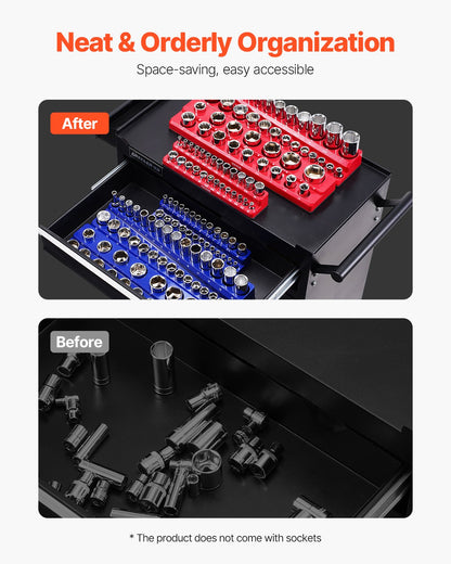 Magnetischer Steckschlüssel-Organizer-Satz, 6-teilig, Steckschlüssel-Unterlegscheiben, blau und rot, für metrische SAE-Schrauben