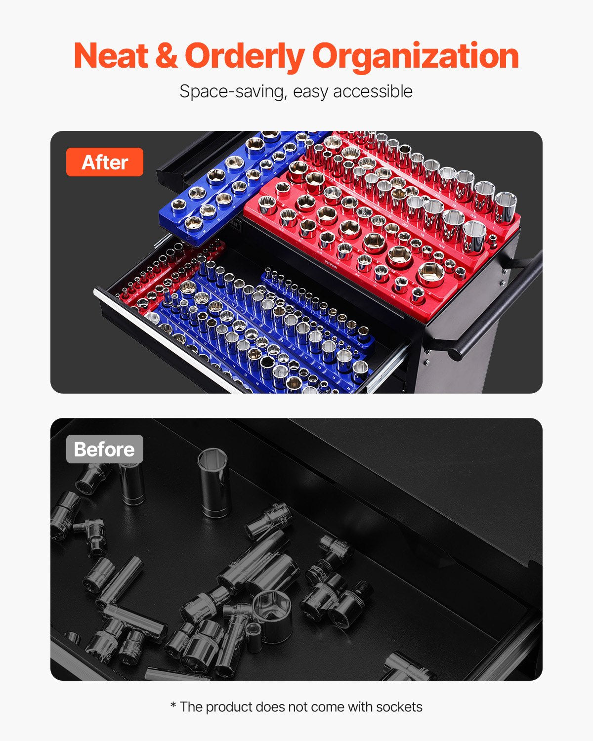 Magnetischer Steckschlüssel-Organizer-Satz, 8-teilig, Steckschlüssel-Unterlegscheiben, blau und rot, für metrische SAE-Schrauben