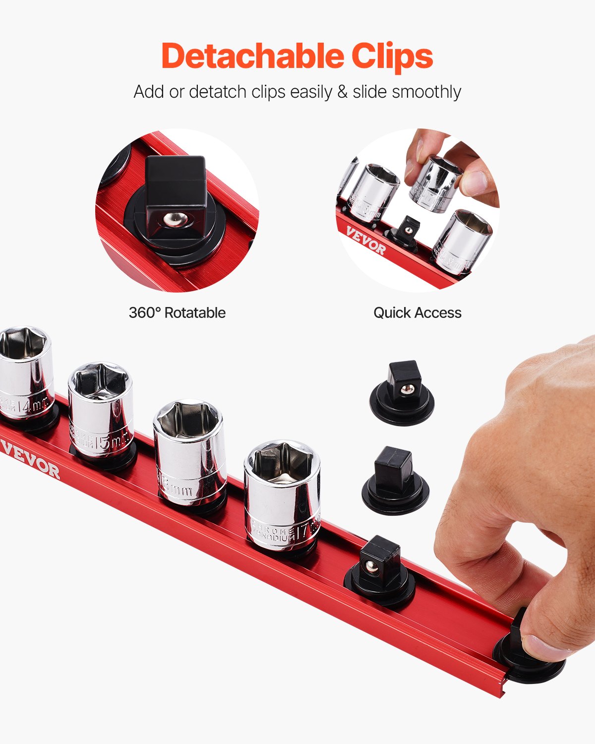 Socket Organizer Rail Set 3ST Aluminium Socket Organizers med 40 clips