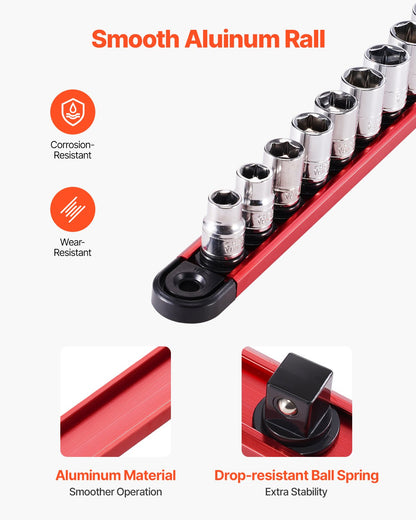 Socket Organizer Rail Set 3ST Aluminium Socket Organizers med 40 clips