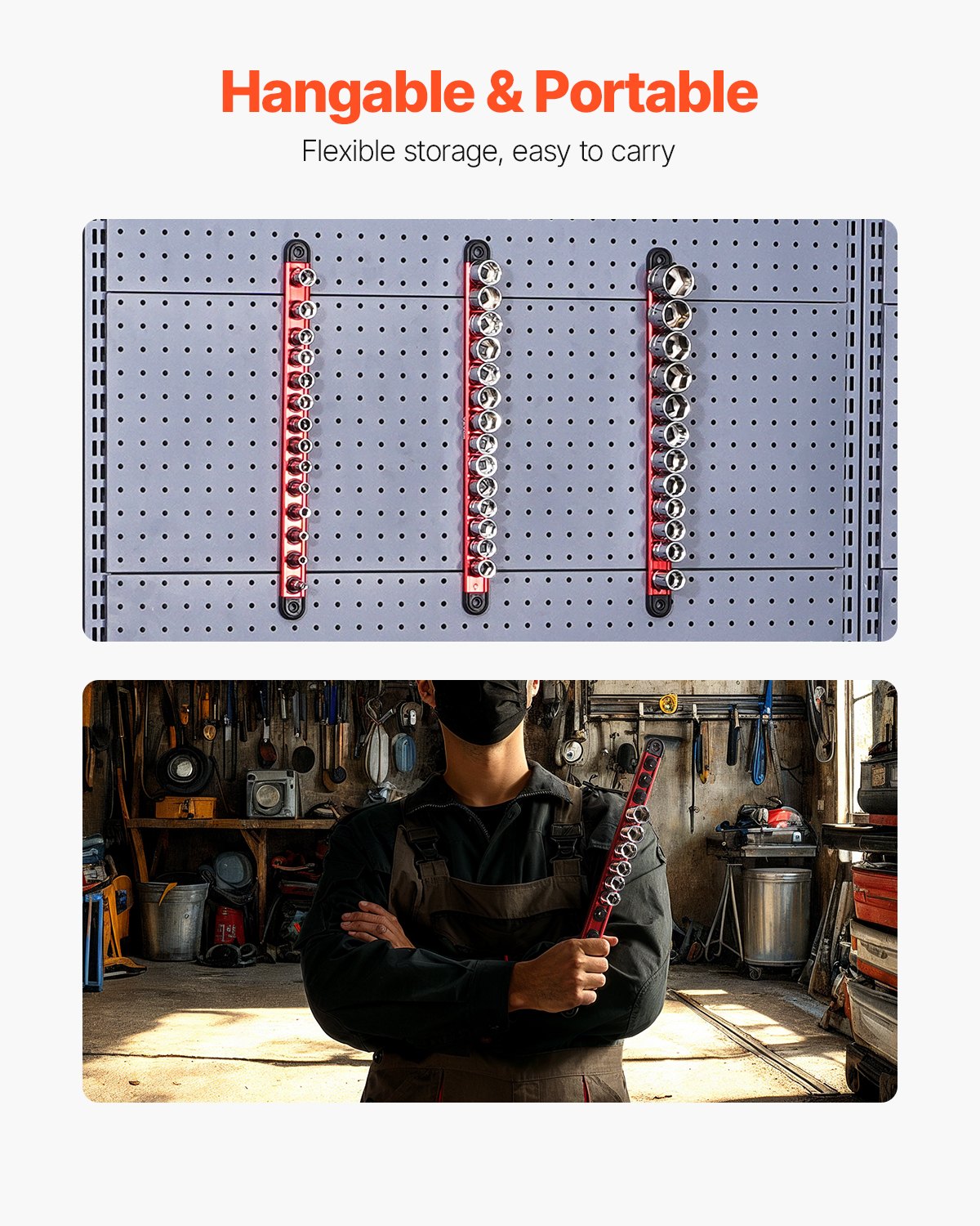 Socket Organizer Rail Set 3ST Aluminium Socket Organizers med 40 clips
