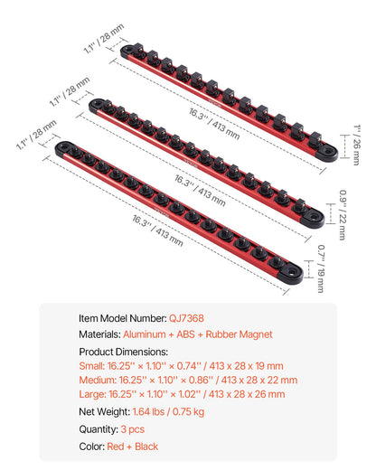 Socket Organizer Rail Set 3ST Aluminium Socket Organizers med 40 clips