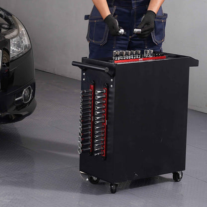 Socket Organizer Rail Set, 3PCS Metric & SAE Aluminum Socket Organizers, 1/4'', 3/8'' & 1/2'' Heavy-Duty Socket Holder with 360° Rotating Clips for Tool Box, Hold up to 40 Sockets, Red & Black