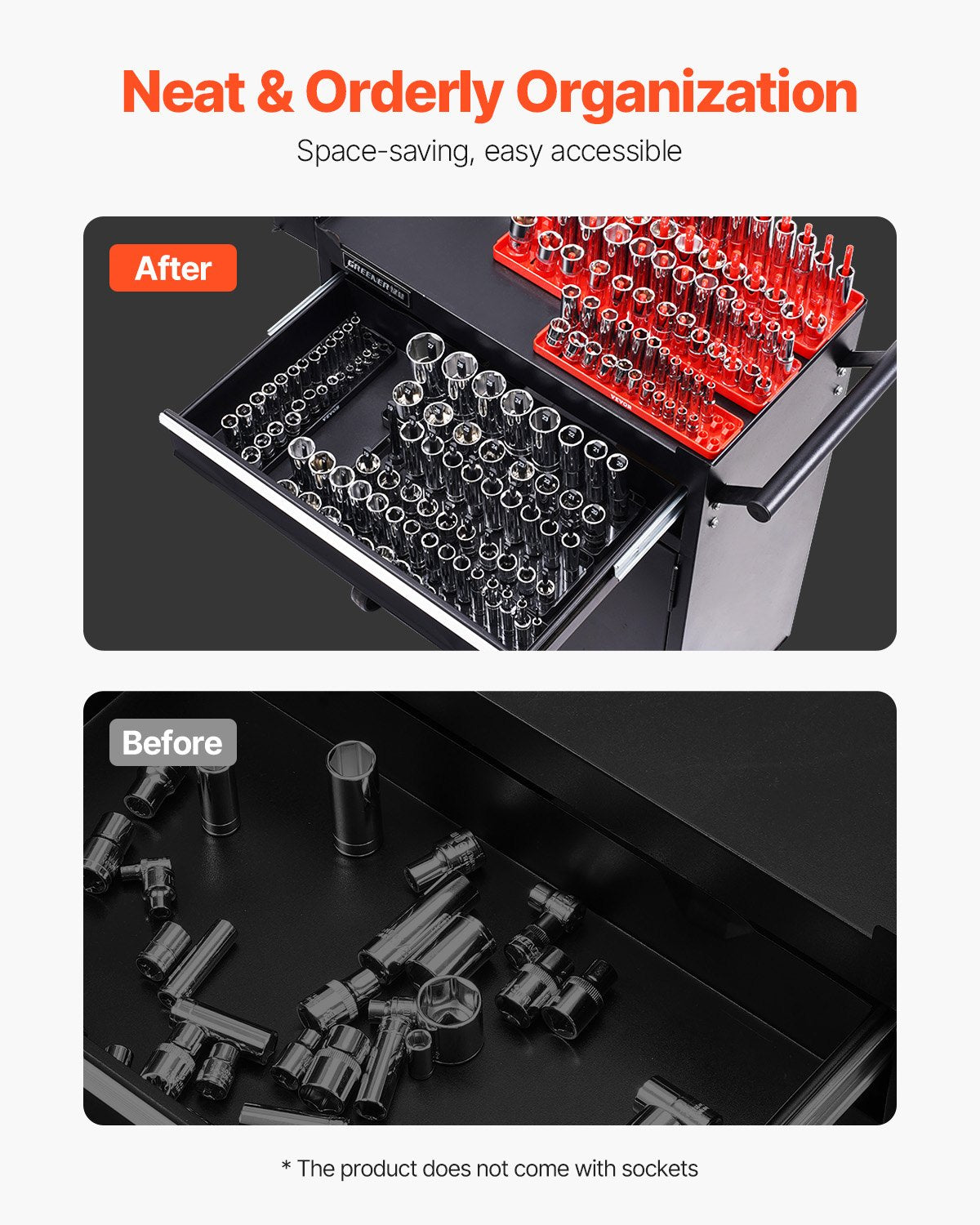 Steckschlüssel-Organizer-Set, 8-teilig, High-Rod-Steckschlüssel-Unterlegscheibe, schwarz und rot, für metrische SAE-
